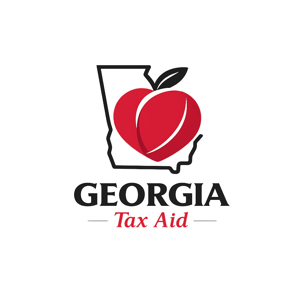 Georgia Tax Aid — Red peach overlapping Georgia state outline